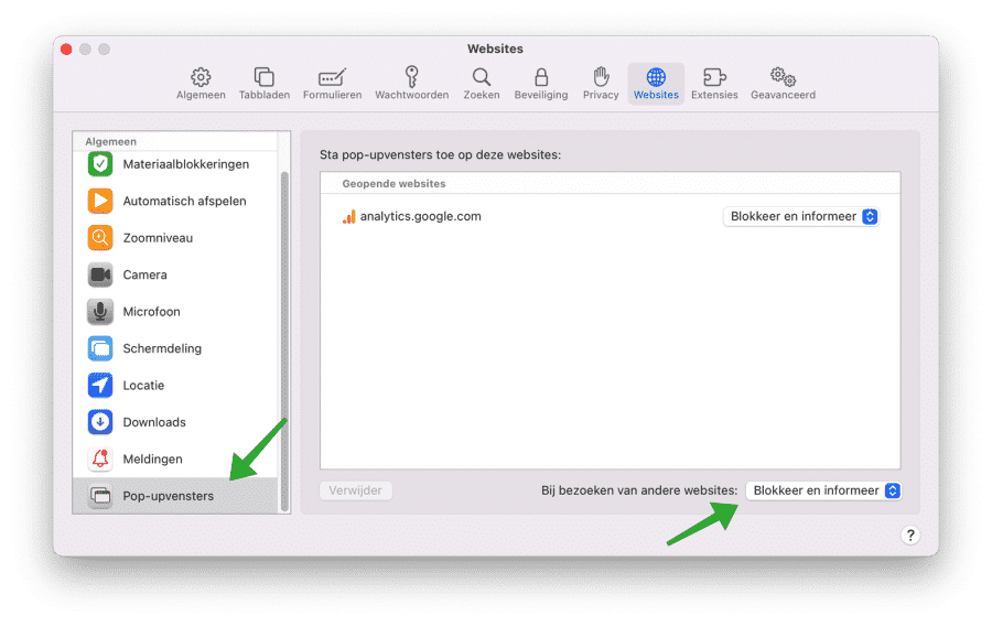 pop-ups blokkeren in Safari