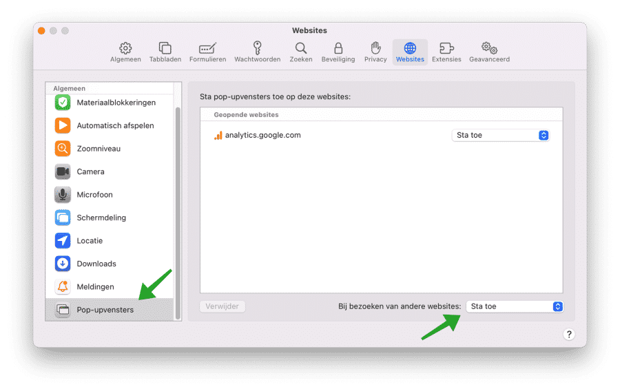 pop-ups toestaan in Safari