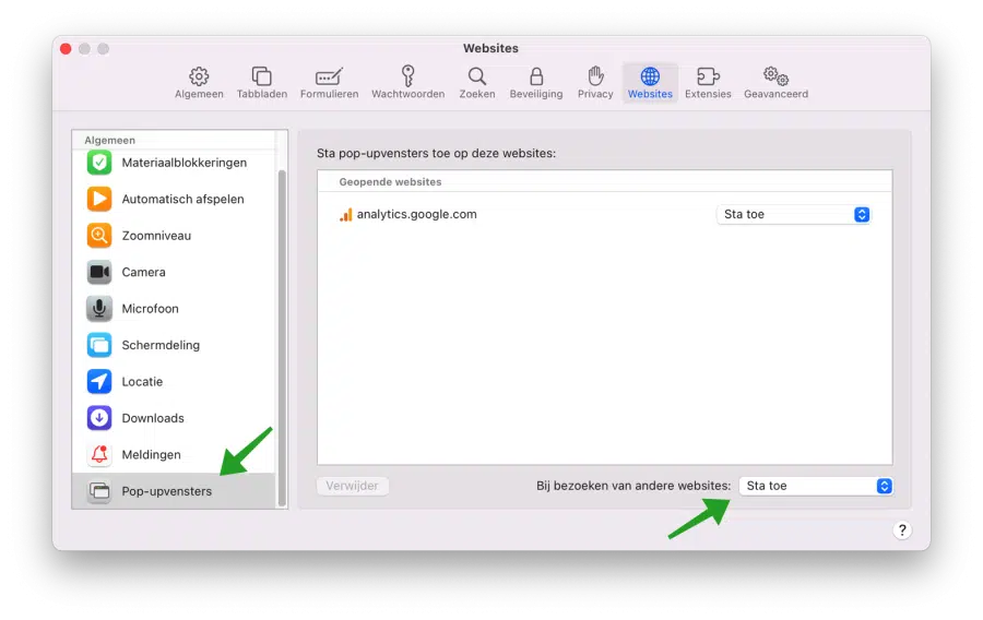 pop-ups toestaan in Safari