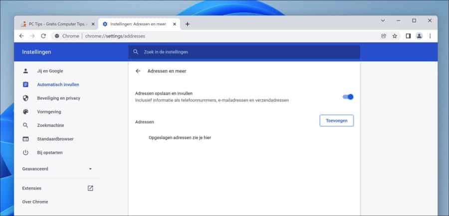 Automatisch invullen in Google Chrome