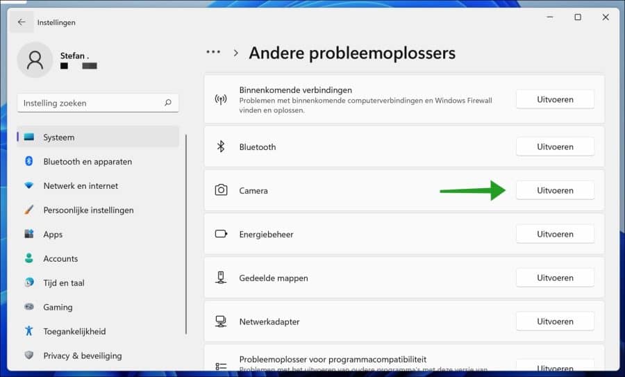 Camera probleemoplosser in Windows 11