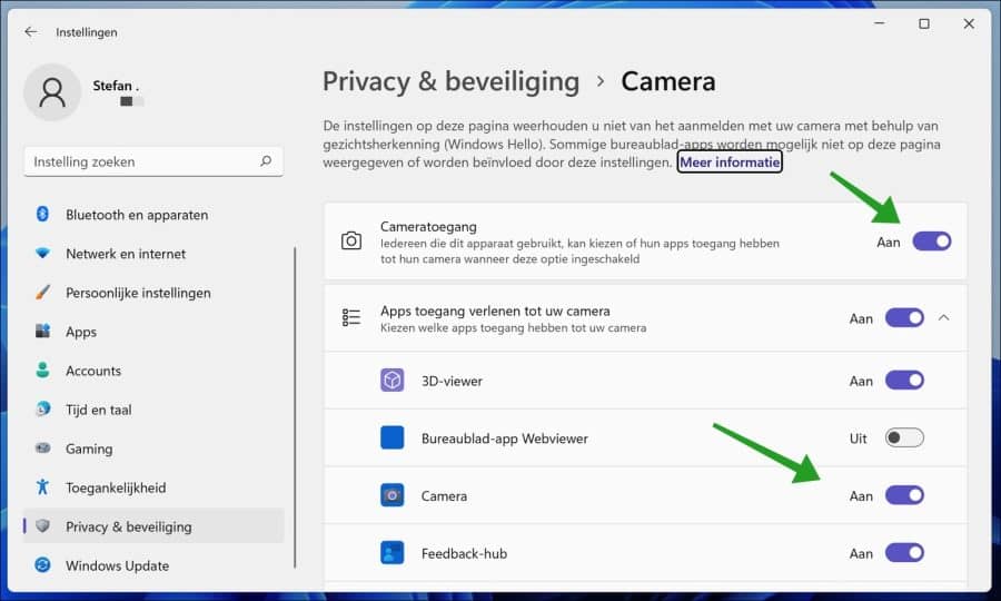 Cameratoegang inschakelen in Windows 11