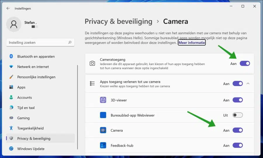 Cameratoegang inschakelen in Windows 11
