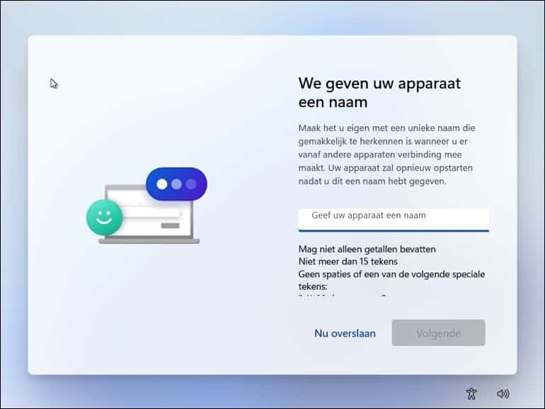 Computernaam ingeven Windows 11 installatie