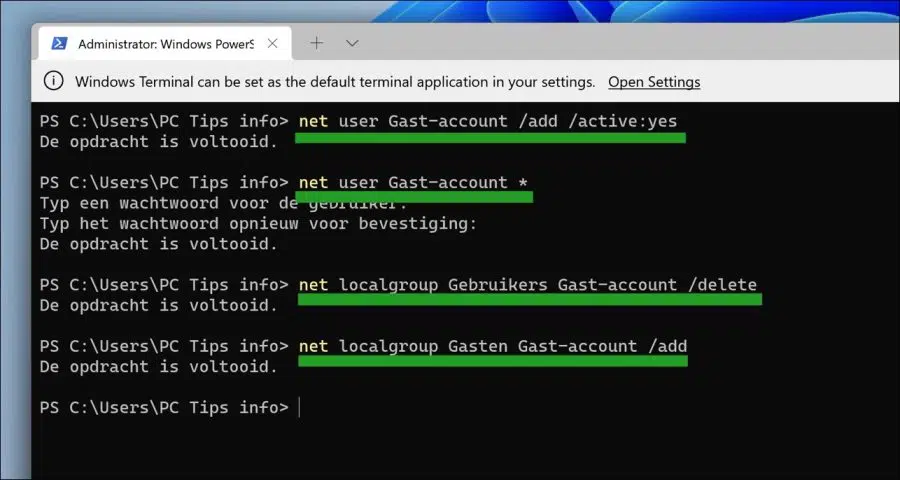 Gast account aanmaken in Windows 11