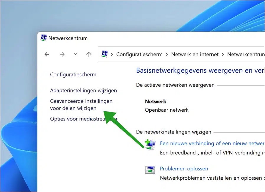 Geavanceerde instellingen voor delen wijzigen in Windows 11