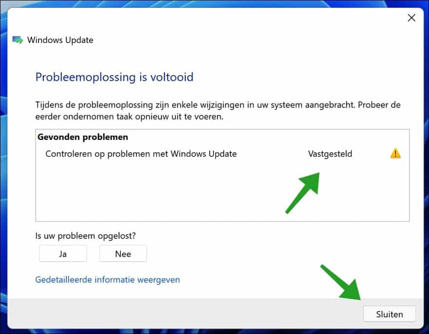 Gevonden Windows update problemen opgelost