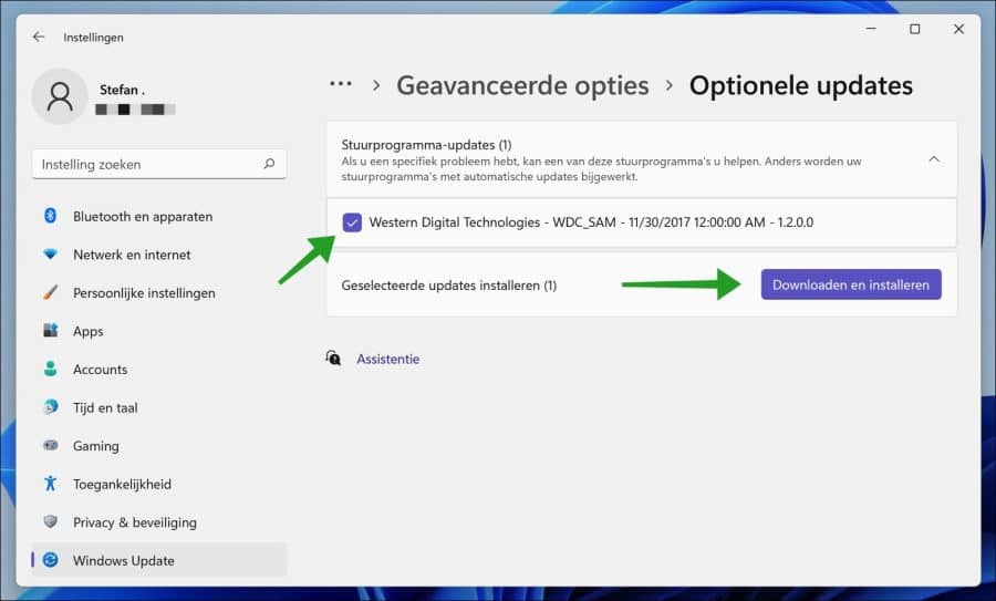 Installeer stuurprogramma updates via Windows update