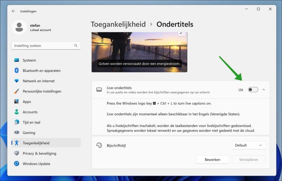 Live ondertitels in Windows 11