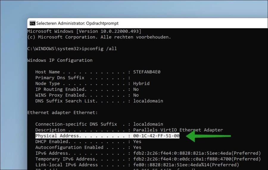 Rechercher l'adresse Mac dans l'invite de commande sous Windows 11