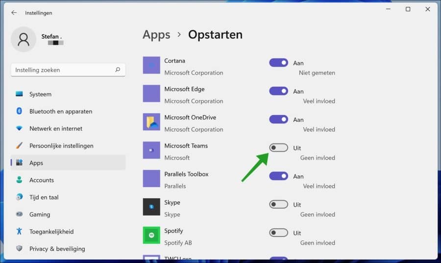 Microsoft teams automatisch opstarten uitschakelen via de Windows instellingen