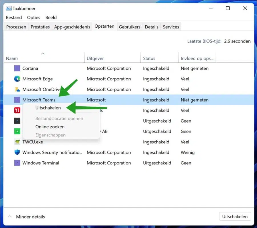 Microsoft teams opstarten blokkeren via taakbeheer