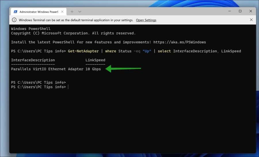 Encuentre la velocidad del adaptador de red a través de PowerShell