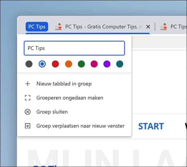 Nieuwe tabblad groep aanmaken in Google Chrome