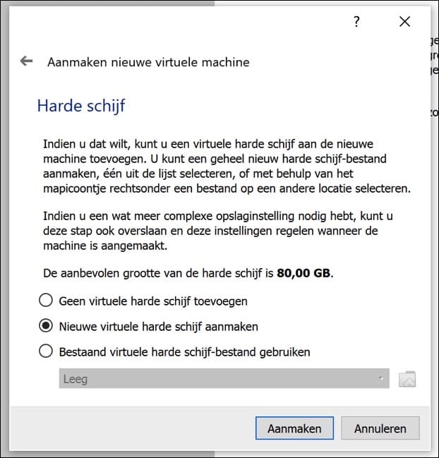 Nieuwe virtuele harde schijf aanmaken
