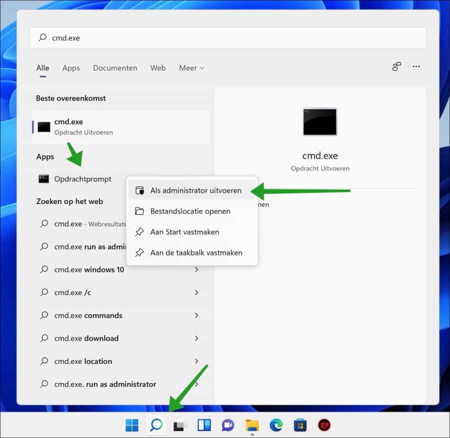 Opdrachtprompt openen als administrator