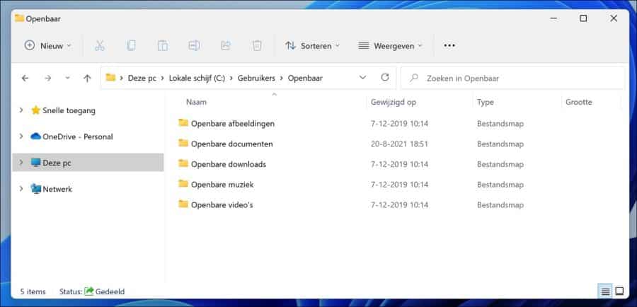 Dossiers publics dans Windows 11