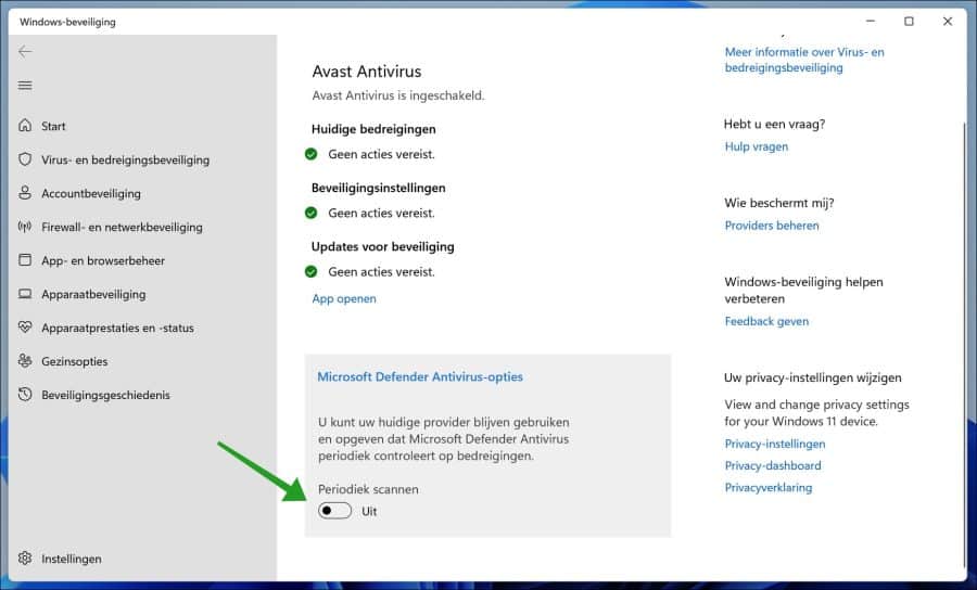 Periodiek scannen uitschakelen in Windows defender antivirus