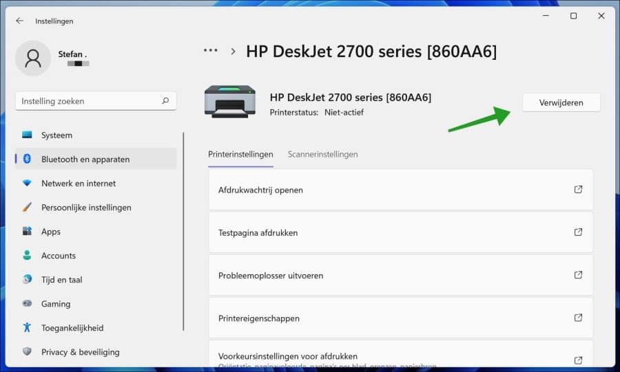 Printer verwijderen in Windows 11