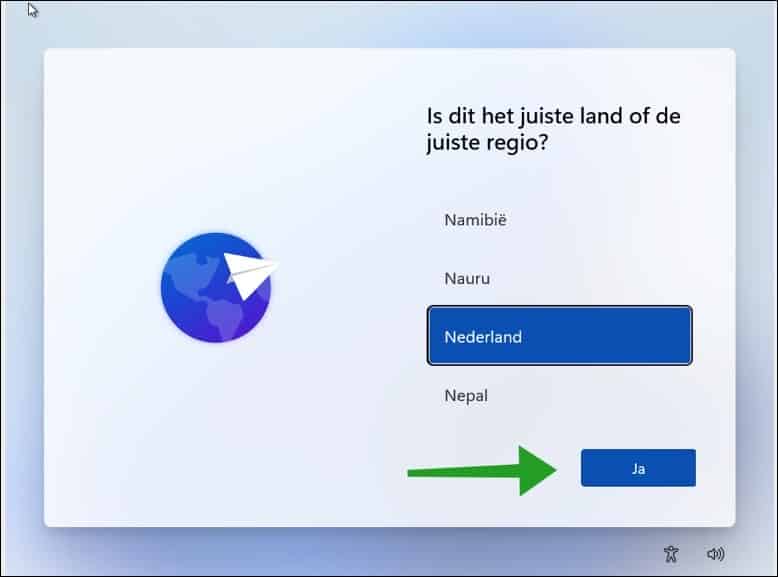 Regio selecteren windows 11 installatie