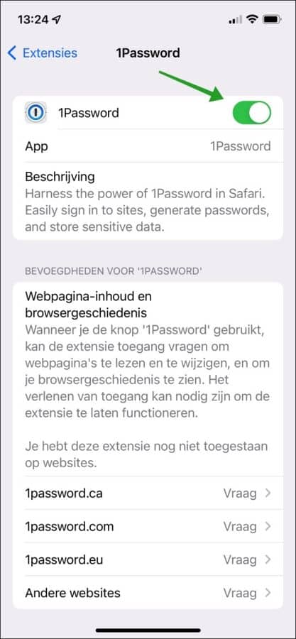 Safari extensie inschakelen en opties wijzigen