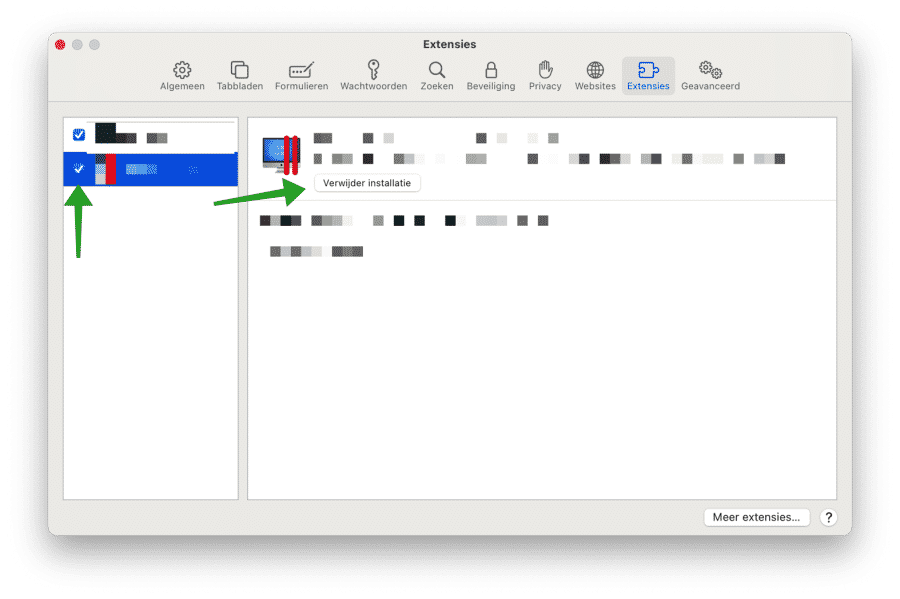 Safari extensie verwijderen