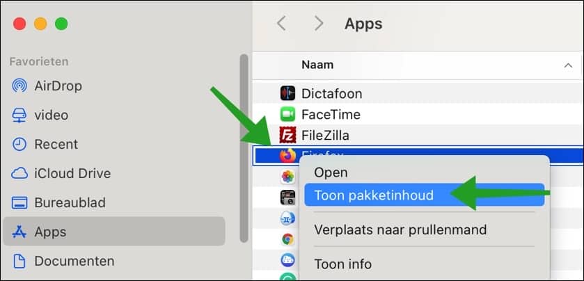 Paketinhalt anzeigen mac