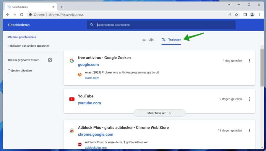 Trajecten in Chrome