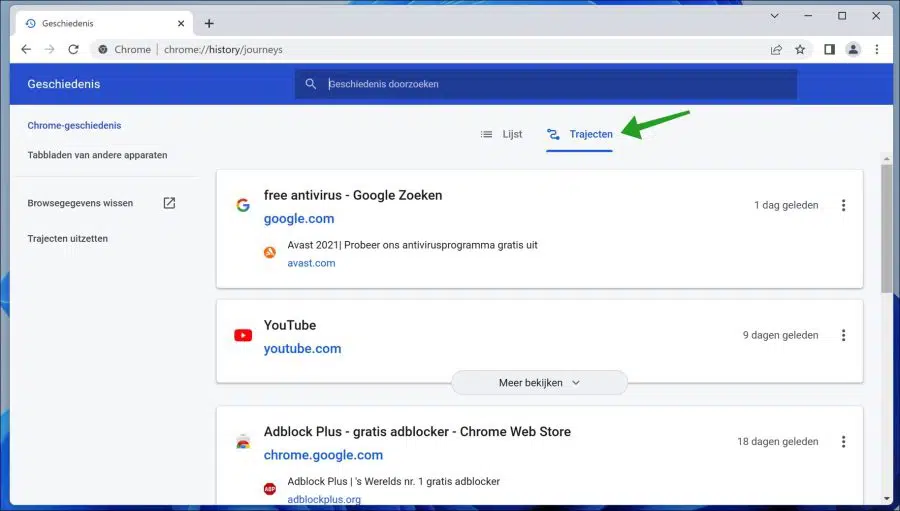 Trajecten in Chrome