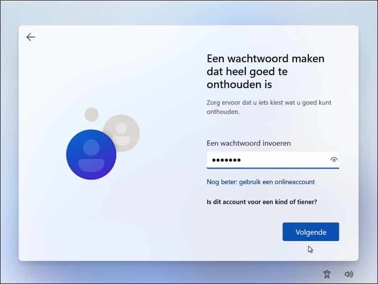 Wachtwoord voor lokaal account ingeven tijdens installatie van Windows 11