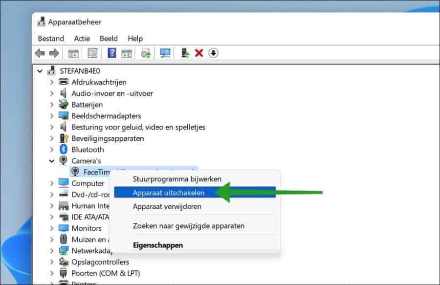 Webcam uitschakelen en weer inschakelen via apparaatbeheer in Windows 11