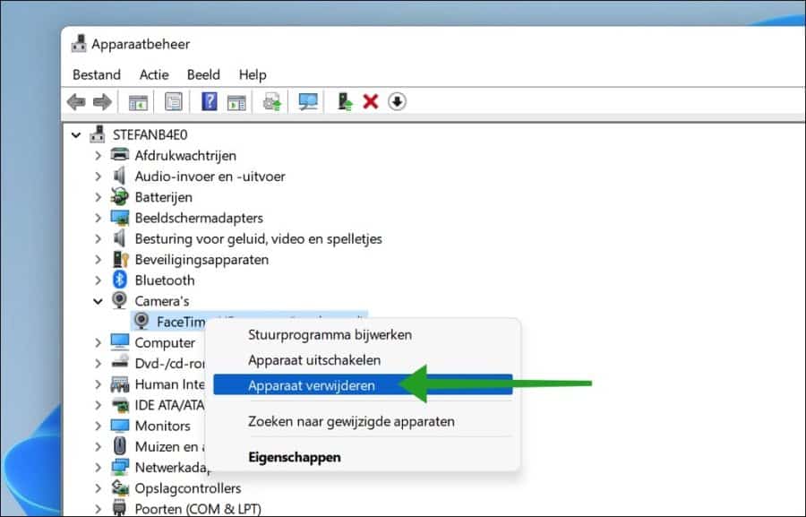 Webcam verwijderen uit apparaatbeheer in Windows 11