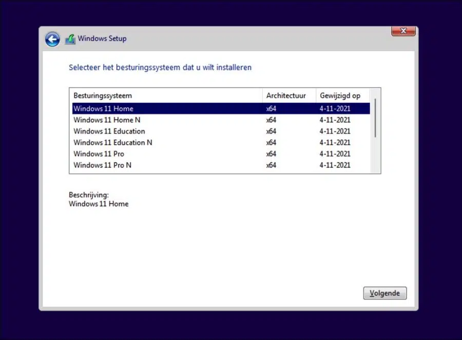 Windows 11 versie