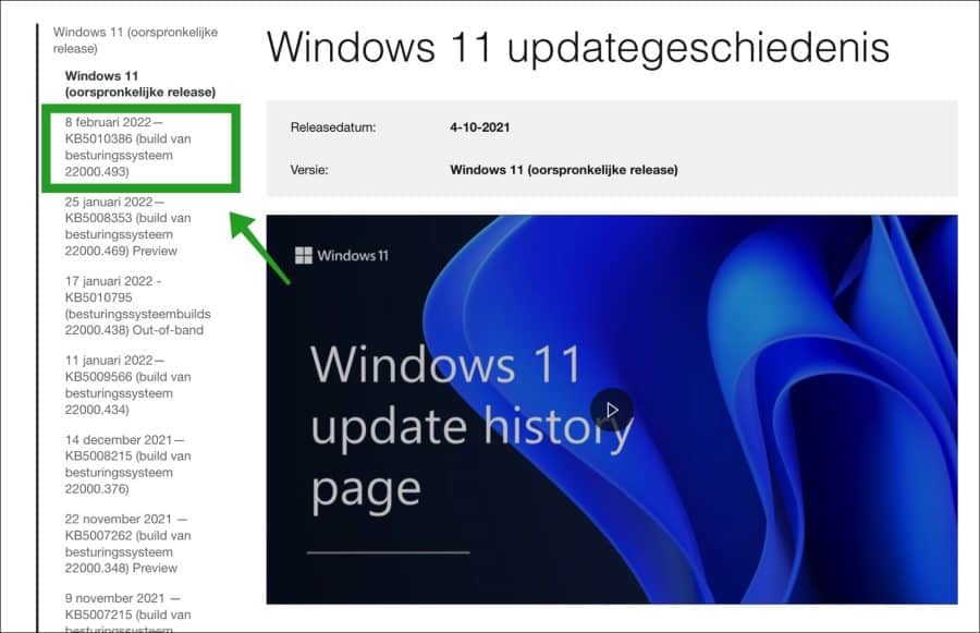 Windows update geschiedenis