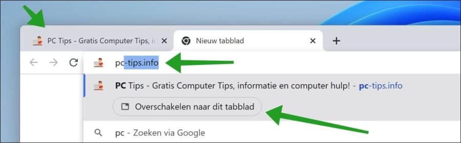 Zoeken in open tabbladen in Google Chrome