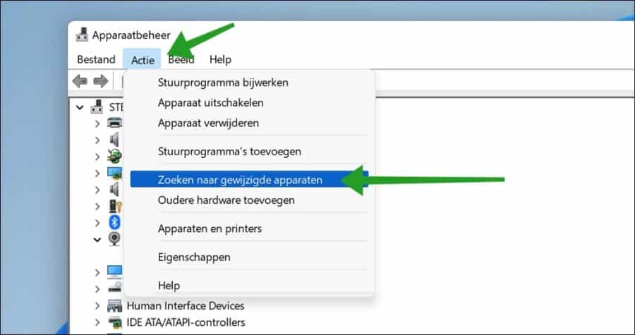 Zoeken naar gewijzigde apparaten in Windows 11