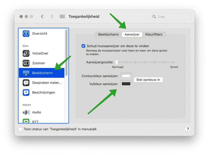 kleur van de muis wijzigen in mac