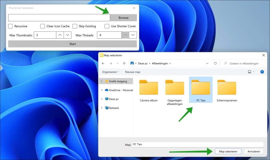 selecione a pasta para criar uma visualização da imagem na pasta no Windows 11