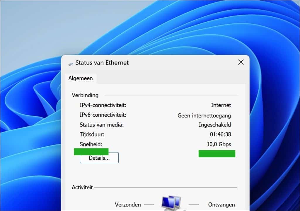 maximale snelheid van de netwerkadapter