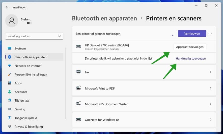 printer automatisch op handmatig toevoegen in Windows 11