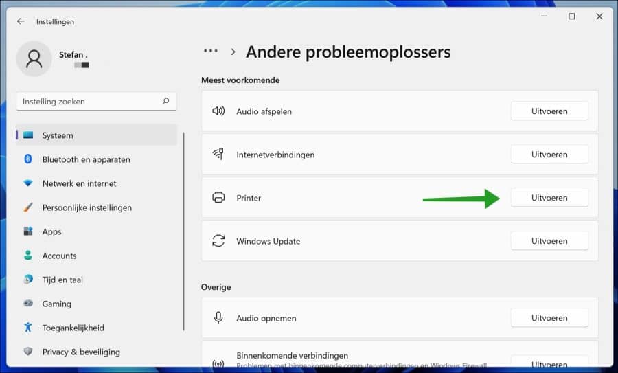 printer probleemoplosser in Windows 11