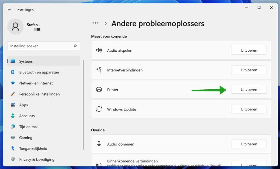 printer probleemoplosser in Windows 11