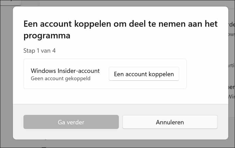 Account koppelen Windows insider programma