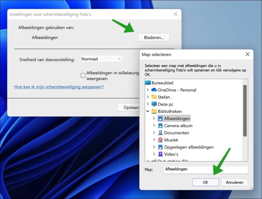 Wählen Sie den Bilderordner für den Bildschirmschoner in Windows 11 aus