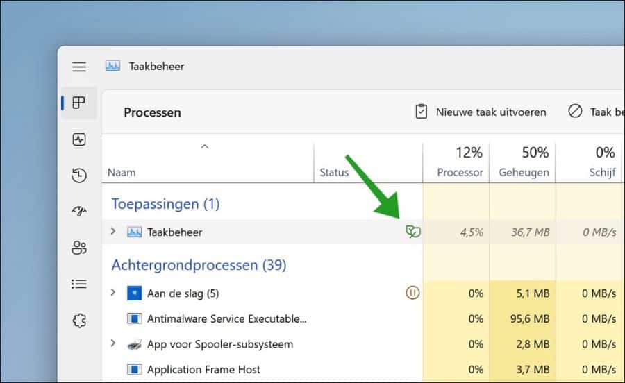 App in efficiëntiemodus in Windows 11