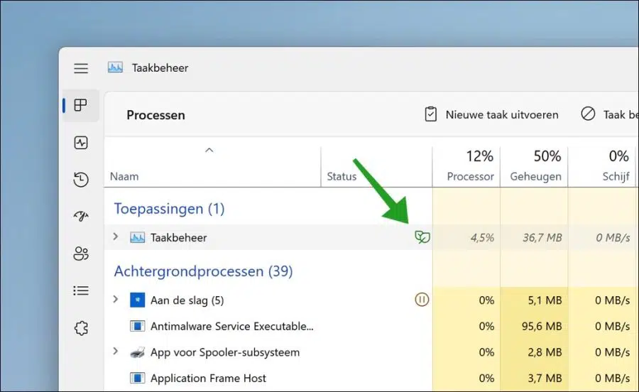 App in efficiëntiemodus in Windows 11