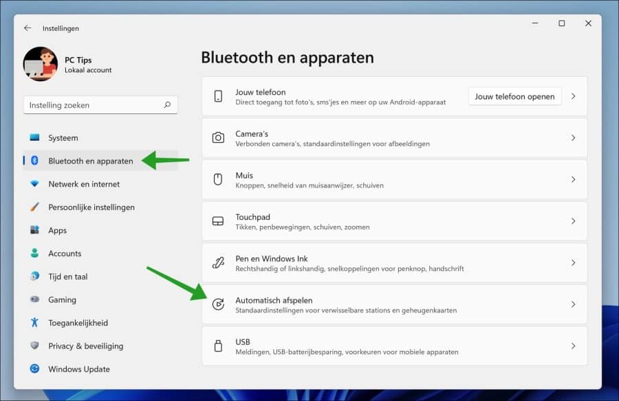 Automatisch afspelen instellingen in Windows 11