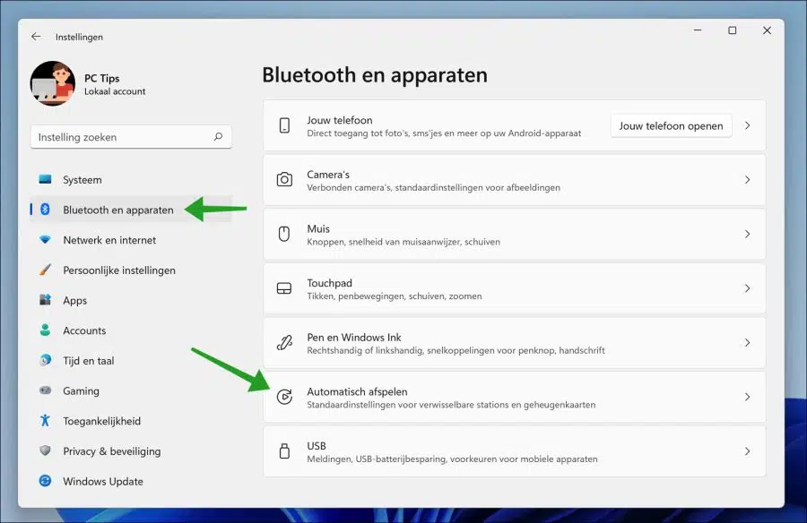 Automatisch afspelen instellingen in Windows 11
