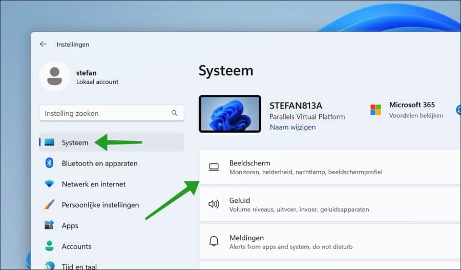 Beeldscherm instellingen openen