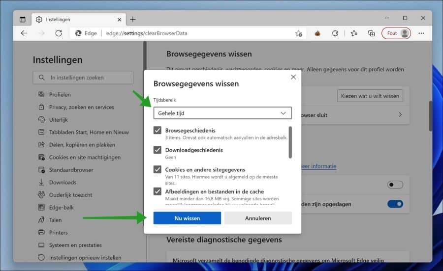 Clear browsing data in Microsoft Edge